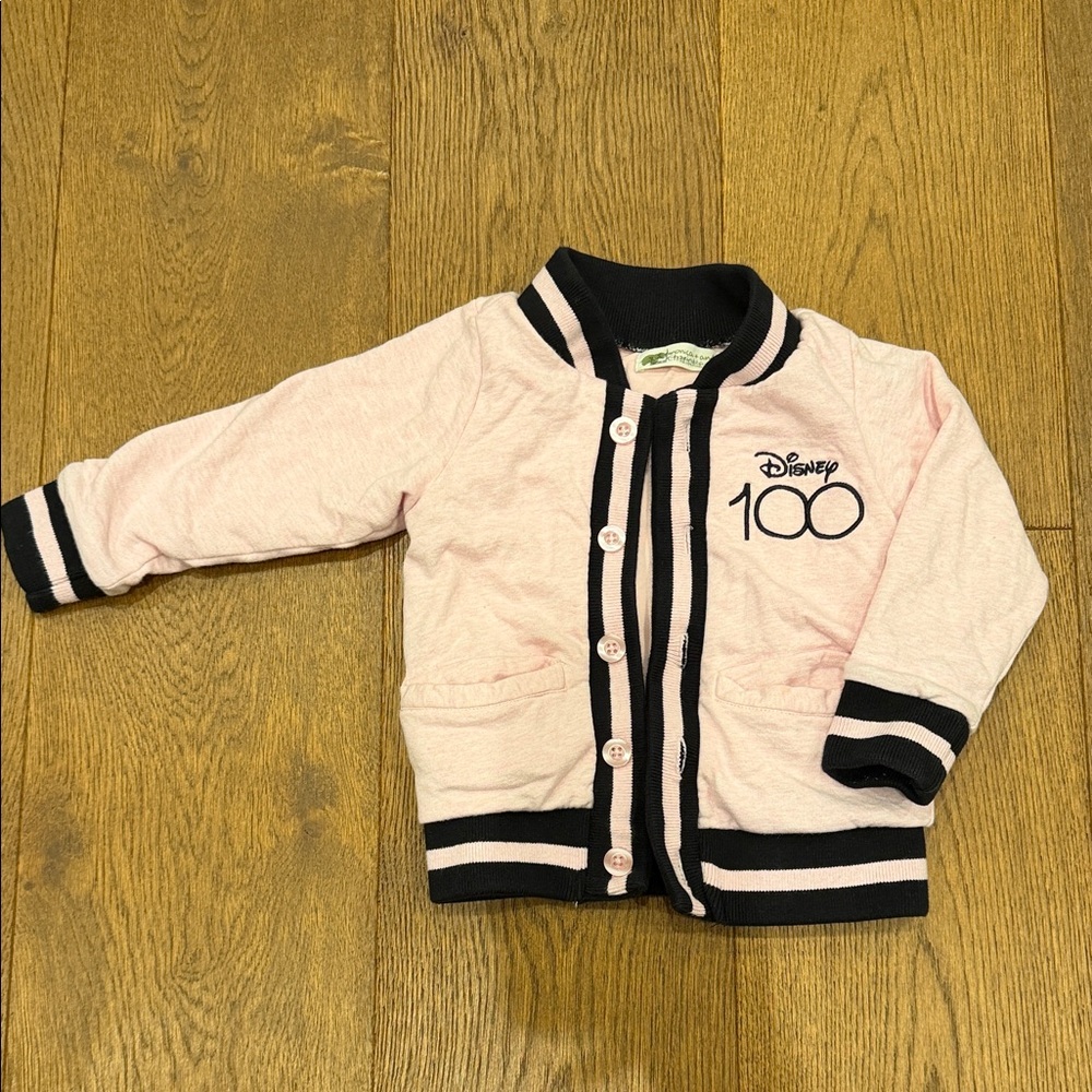 Disney Pink Jacket with Black Trim and Striped Cuffs